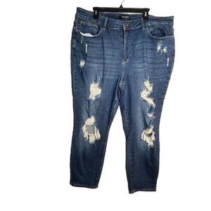 Judy Blue Distressed Jeans Thrashed Worn sz 22 Plus 22W Dark Blue Wash